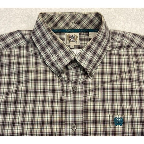 Cinch Western Button Shirt Mens LARGE Check Long Sleeve Rodeo Cowboy Pocket LOGO - Picture 1 of 16